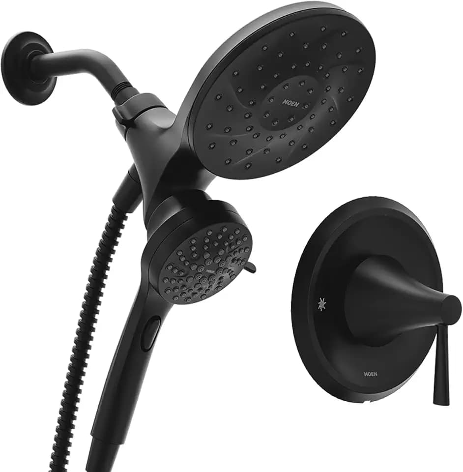 Moen Ronan Matte Black Single-Handle 6-Spray Tub and Shower Faucet with Valve, Magnetix Handheld Showerhead and 6-Inch Rainshower, 82025BL