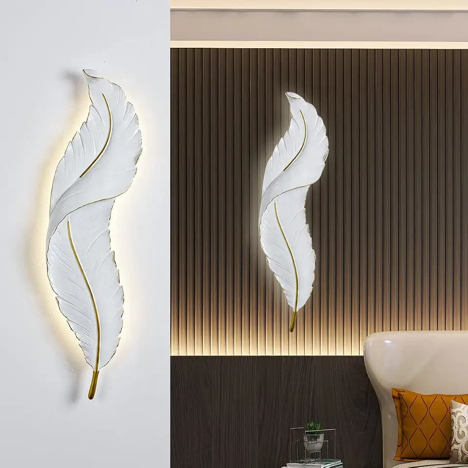 Feather wall Light, Feather Lamp, Modern led Wall Sconce White Elegant Feathers Design, Creative Unique wall Art Decor Feathers Wall Lighting for Living Room Bedroom Hallway,3 Color Mode