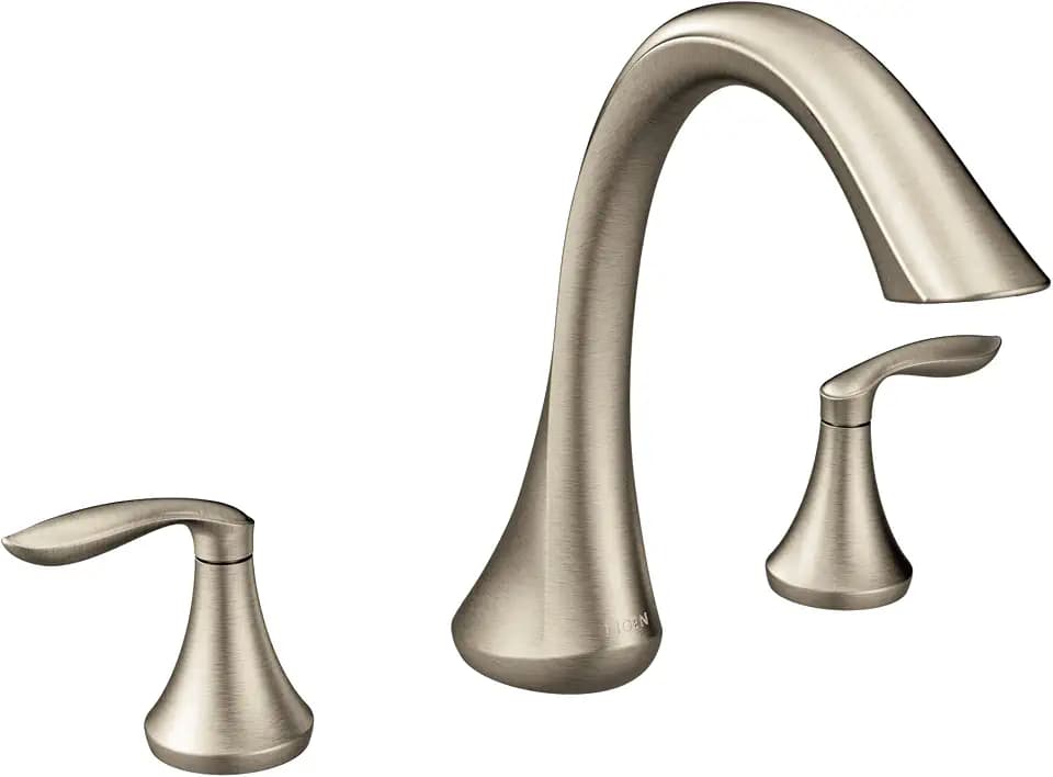 Moen Eva T943BN Two-Handle Roman Tub Faucet Trim Kit, Brushed Nickel Finish, Deck Mount 3-Hole Installation, Valve Required