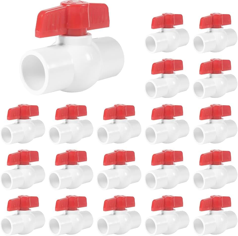 20 Pack 3/4" PVC Ball Valves (Socket x Socket) 3/4 Inch PVC Water Shut Off Valves Slip Pipe Fittings Schedule 40 for Cold Water Supply Irrigation System