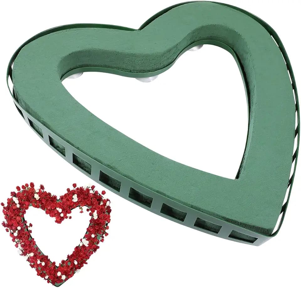 DOITOOL Heart Shape Floral Holder with Suction Cup Plastic Flower Stand for Wedding Car Decoration and Floral Arrangements 15.74X15.35X1.77In