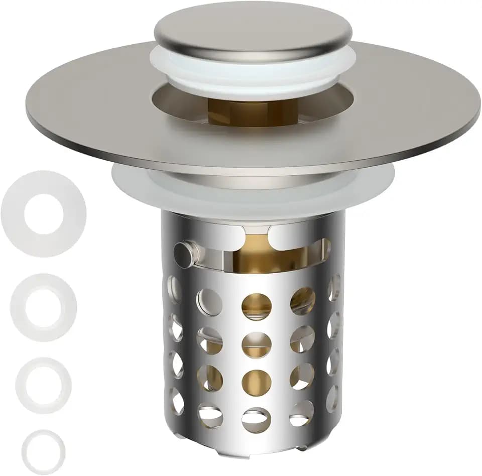 Universal Bathroom Sink Drain Strainer Hair Catcher, Brushed Nickel
