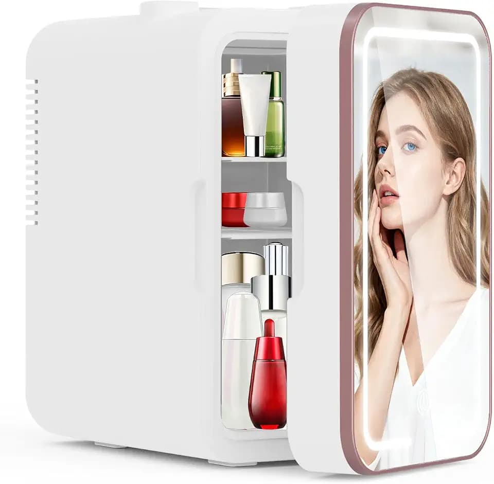YLFU 6L Mini Skincare Fridge with Dimmable LED Mirror for Makeup Cosmetics