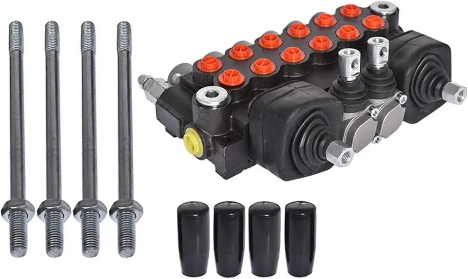 6 Spool Hydraulic Backhoe Directional Control Valve with 4 Joysticks 11 GPM for Tractor Loader Motors Spool Double Acting SEA Ports