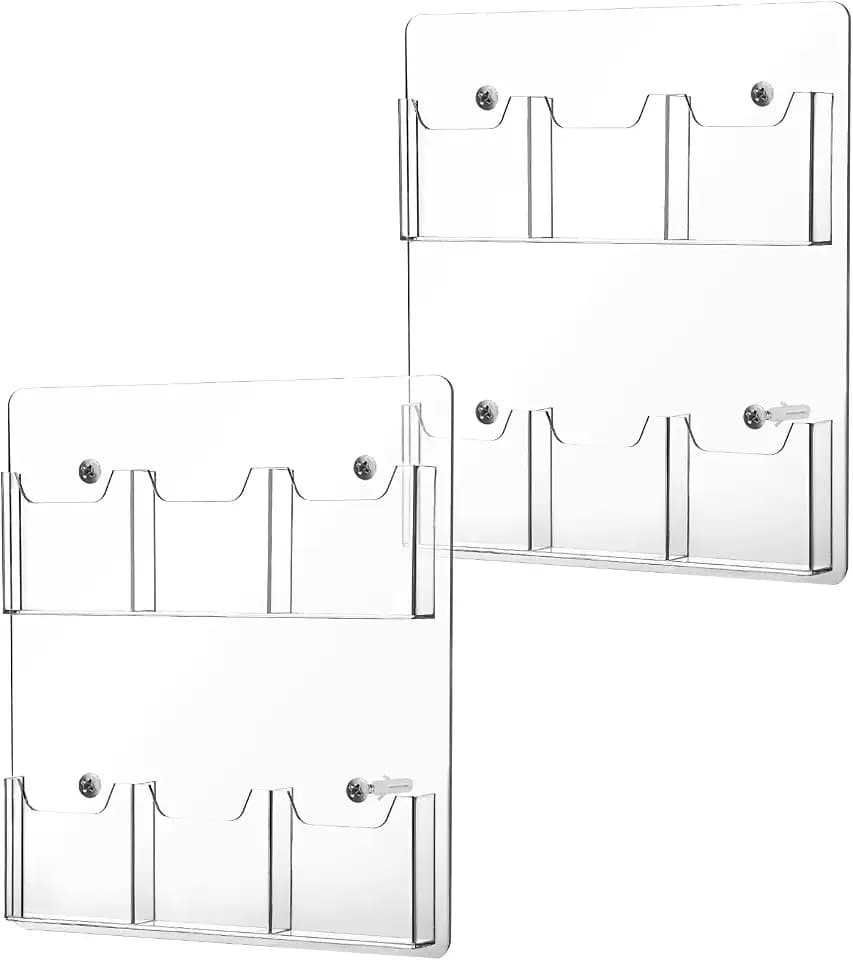 Eersida 2 Pack Acrylic Pamphlet Holder Wall Mount, 6 Pockets 15 x 13''