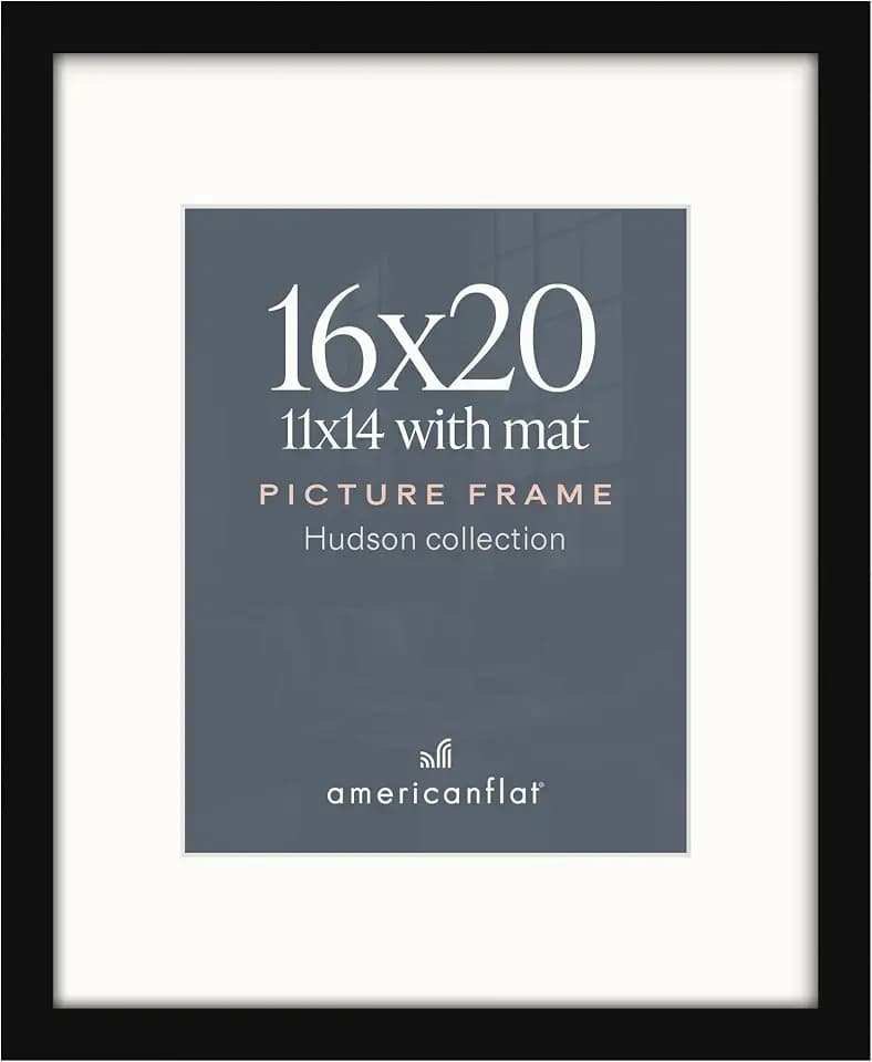 Americanflat 16x20 Poster Frame - Matted to 11x14 - Black