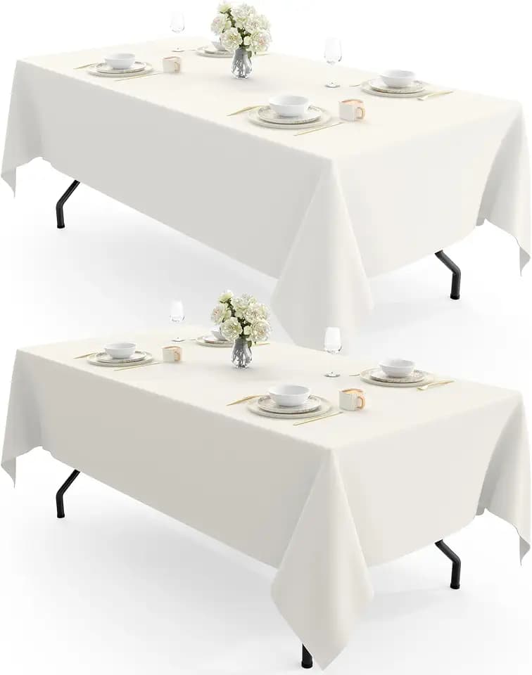 Pureegg Polyester Tablecloth 60" x 102" Reusable Washable 2 Pack Ivory