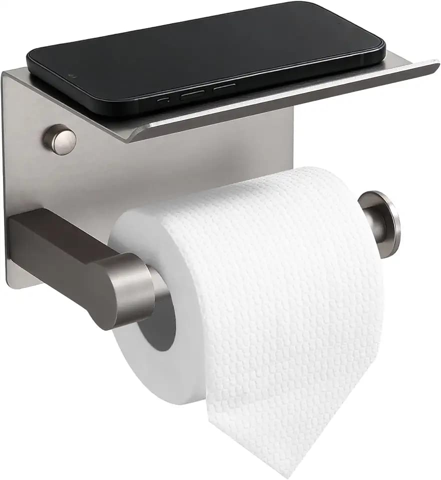 BGL Wall Mounted Toilet Paper Holder with Shelf, Brushed Nickel Bathroom Tissue Holder – Rust-Resistant Toilet Roll Holder for Bathroom Storage