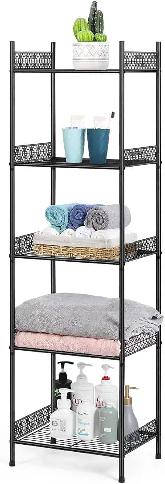 Nandae 5-Tier Bathroom Storage Shelf, Heavy Duty Wire Shelving Unit Free Standing Towel Rack Organization for Kitchen Bathroom Laundry, Black