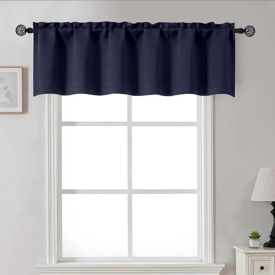 Gwine Navy Blue Valance for Windows, Small Blackout Valance Kitchen Curtains for Bathroom Basement, Modern Rod Pocket Thermal Insulated Window Treatment, 60" Wx14 L, 1 Piece