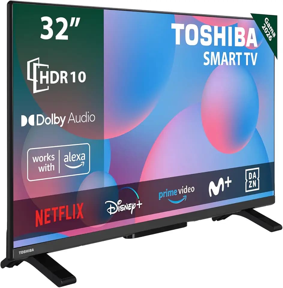 Toshiba 32WV2563DG 32 Zoll Smart TV mit HD HDR10 Auflösung, kompatibel mit Alexa Sprachassistenten, Satelliten-TV, Dolby Audio
