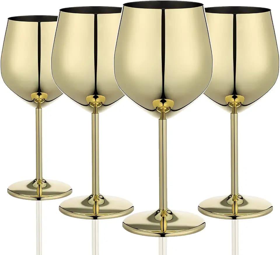 WOTOR Gold Wine Glasses, 18oz Stainless Steel Wine Glasses, Set of 4