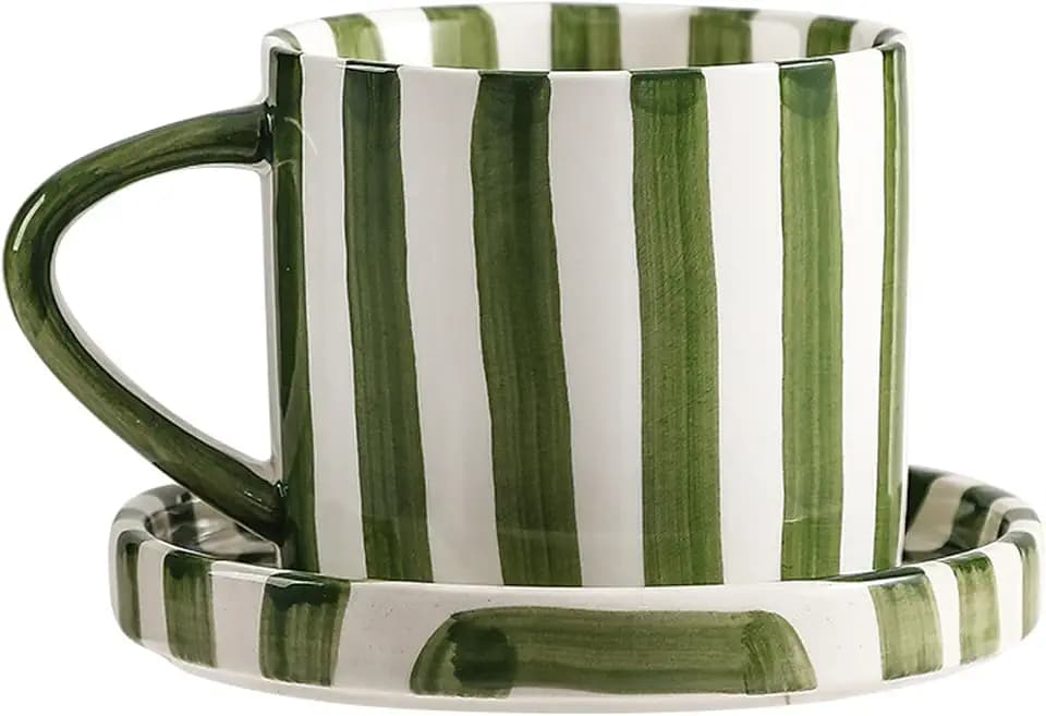 8 Oz Coffee Mug Large Espresso Cups With Saucer Ceramic Coffee Mugs Porcelain Coffee Cup With Saucer Hand-Painted Striped Art Cup And Saucer,C