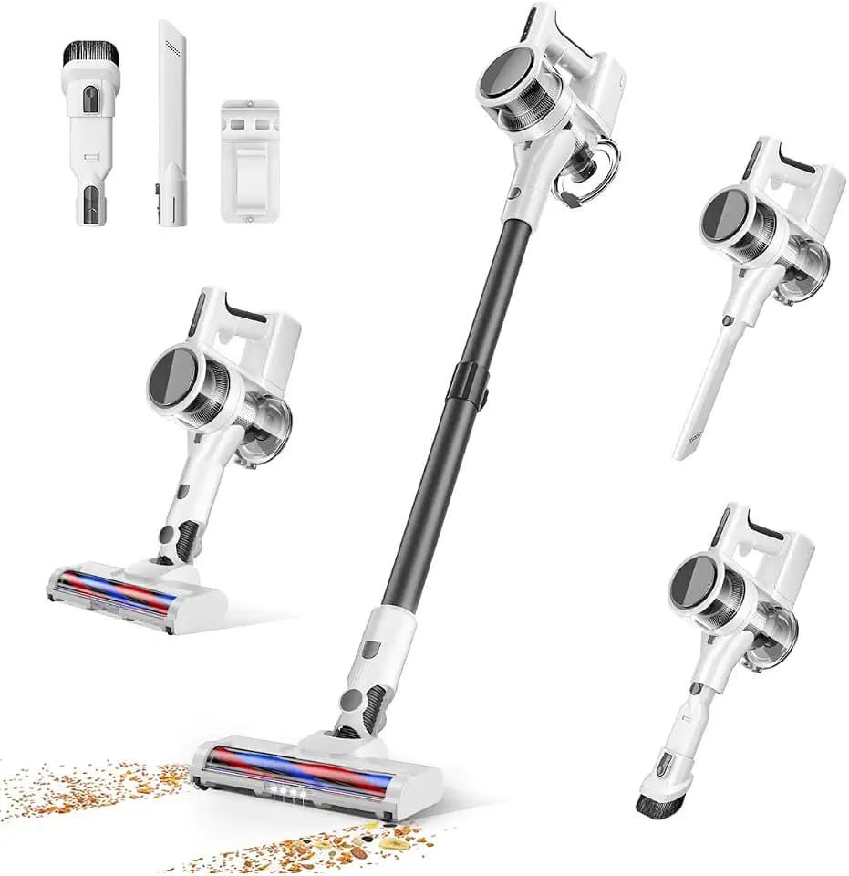 Comvtu Cordless Vacuums, 80,000PRM Powerful Motor Vacuum Cleaner and 2200mAH Rechargeable Battery up to 35 Mins Worktime, 2 Adjustable Modes, Detachable Parts, Wireless Stick Vacuum (Pearl White)
