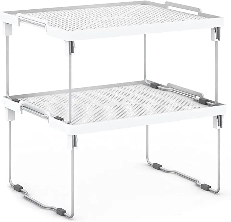 ums Kitchen Shelves Cabinet Organizer, Stackable Freezer Rack, Cupboard Box Organizer, Shelf Riser, Usable Storage Rack for Spice, Fridge Shelf Riser, (12x11 inch), Pack of 2