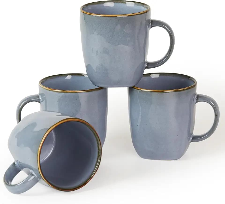 famiware Coffee Mugs Set of 4, Ocean Square 13oz Coffee Cup Set with Handle