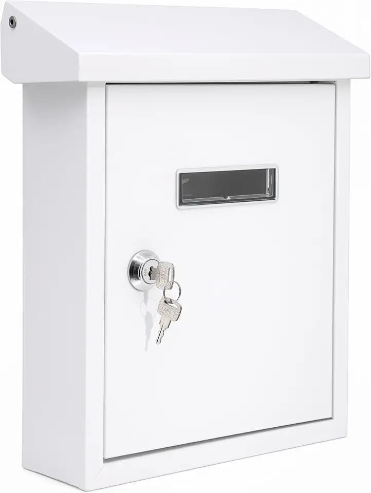 Serenelife Weatherproof Wall Mount Locking Mailbox Galvanized Steel Drop Box with Metal Flap for Mail Letters, Newspaper, Money Box, Decorative Mailboxes for Outside, Home Office, Businesses