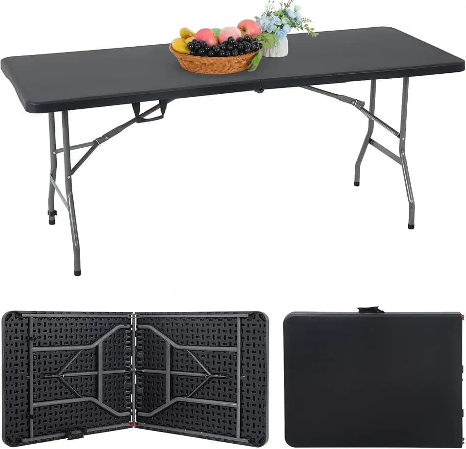 FDW | 6FT Folding Table | Black | Portable Plastic Table