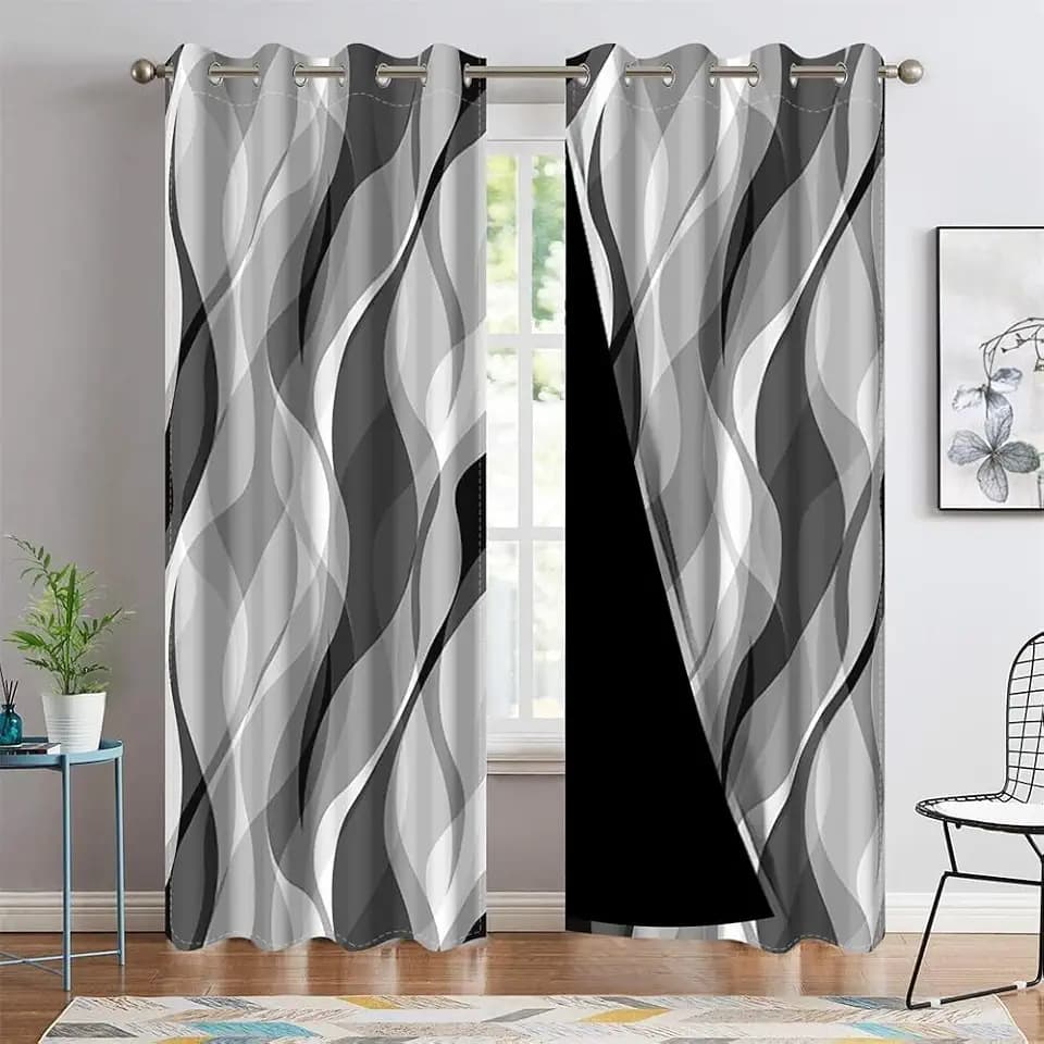 Modern Abstract Grey Striped Blackout Curtains Black and Grey Ombre Window Curtains Thermal Insulated Room Darkening Window Drapes for Bedroom Living Room Kitchen Decor,42x63 inch,2 Panels