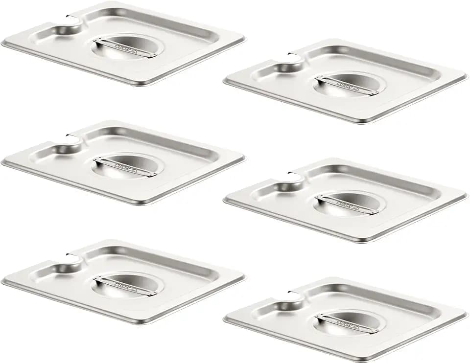 CURTA 6-Pack Slotted Steam Table Pan Lid with Handle, NSF Approved, Hotel & Catering Food Pan Cover