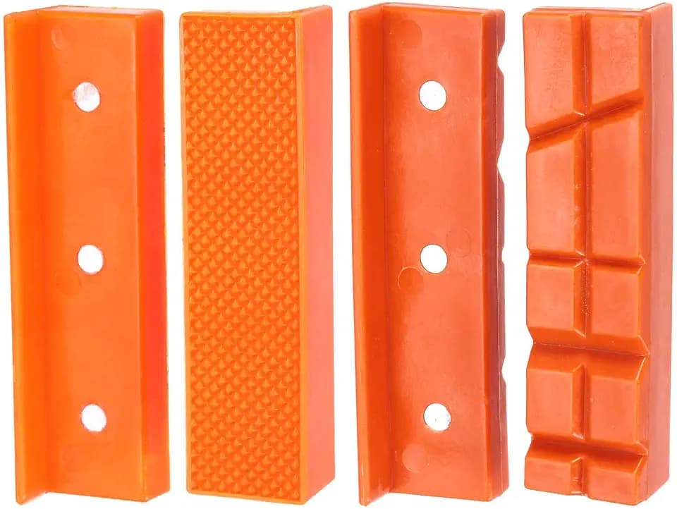 HARFINGTON 2set Magnetic Vise Jaws 4 Inch Magnet Plain Grooves & V-Grooves Soft Rubber Bench Jaw Pads Covers Multi-Purpose Protector for Woodworking Jewelry Making Plumbing, Orange