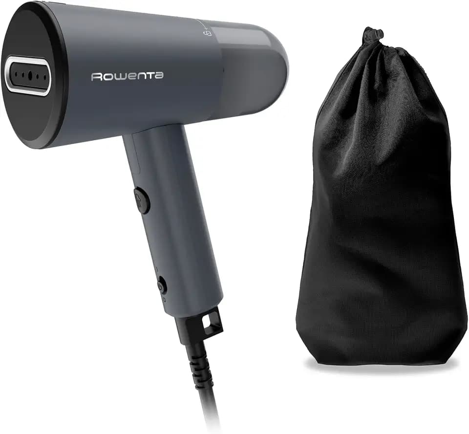 Rowenta Origin Travel Steamer for Clothes, Dual Voltage (120V–240V) Portable Garment Wrinkle Remover, Mini Foldable Handheld Steamer with Easy Storage Case, Black, DR1050