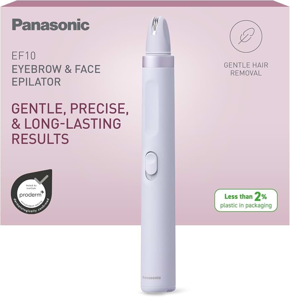 Panasonic ES-EF10-V503 Augenbrauen- & Gesichtshaar-Epilierer für Frauen, Augenbrauenformer, Augenbrauenepilierer, LED-Licht, kompaktes Stiftdesign, Betrieb mit AA-Batterien, Helllila