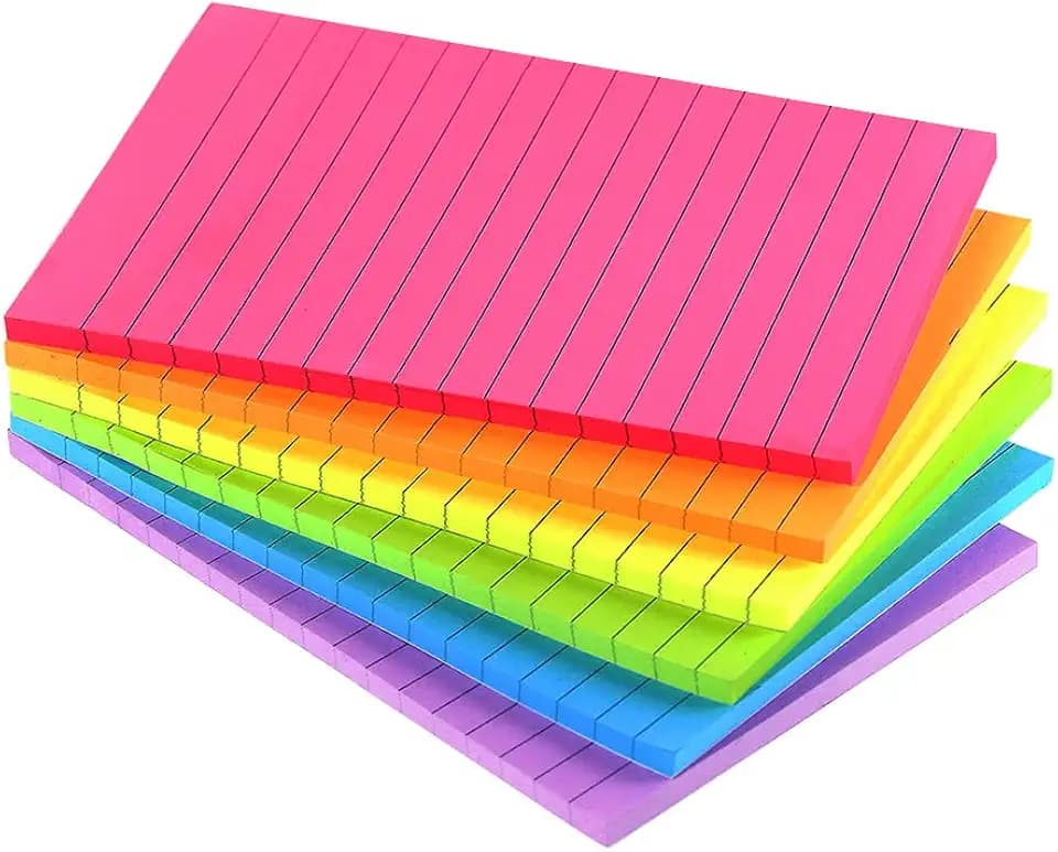 Lined Sticky Notes 4X6 in Bright Ruled Stickies Colorful Memo Pads