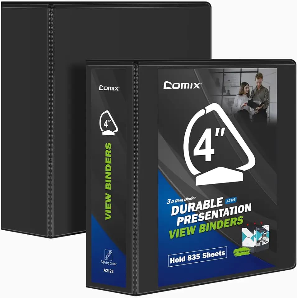 COMIX Durable 4 Inch D-Ring 3 Ring Binder with Clear View Cover