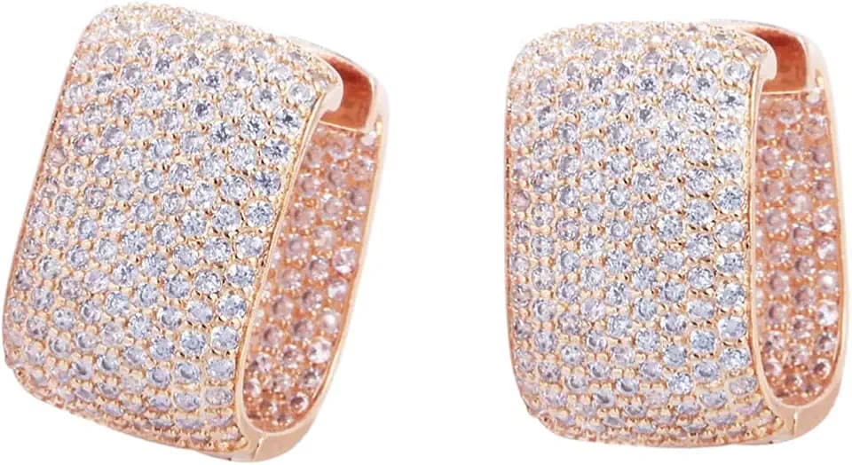 Double Sided Micro Pave Cubic Zirconia Rectangle Hoop Earrings for Women Silver Plated Crystal Jewelry