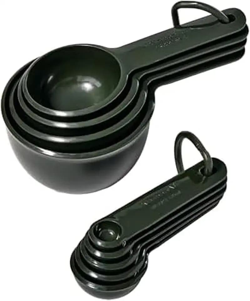 KitchenAid Plastic Measuring Cups and Spoon Set, Set of 9, /4, 1/2, 1/3, and 1 cup sizes, and 1 tbsp, 1/2 tbsp, 1 tsp, 1/2 tsp and 1/4 tsp, Evergreen
