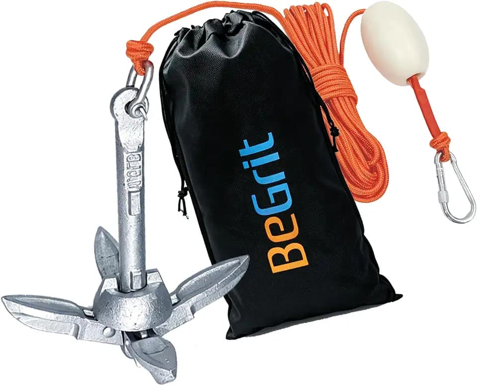 BeGrit Small Kayak Anchor w/Rope, Folding Marine Anchor for Paddle Board