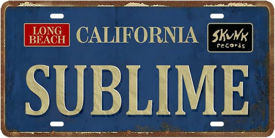 Sublime Poster Vintage Metal Tin Sign Sublime California Sign Funny Street Signs Long Beach California Sublime Poster 90s Posters Hippie Room Decor For Home Cafe Bar Pub, Car Vehicle License Plate Souvenir Wall Decor
