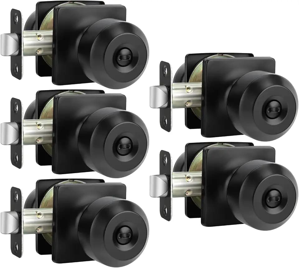 Haidms 5 Packs Matte Black Door Knobs Interior, Privacy Interior Door Knob for Bedroom or Bathroom Classic Black Round Doorknobs Hardware(Square Panel Interior Door Konbs)