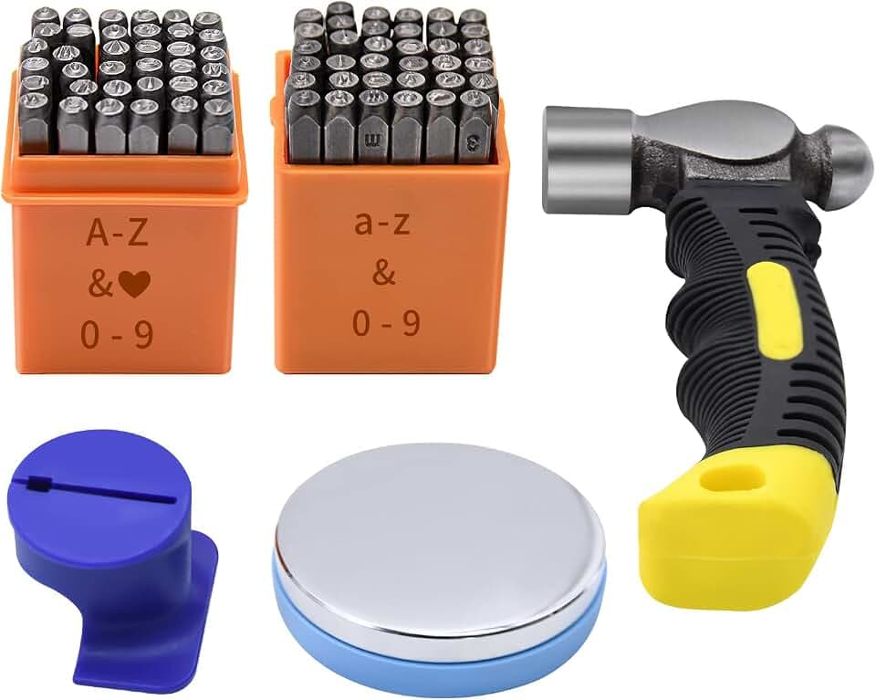 74pcs Metal Stamping Kit, with 1/8" Punch, Jig, Hammer and Bench Block