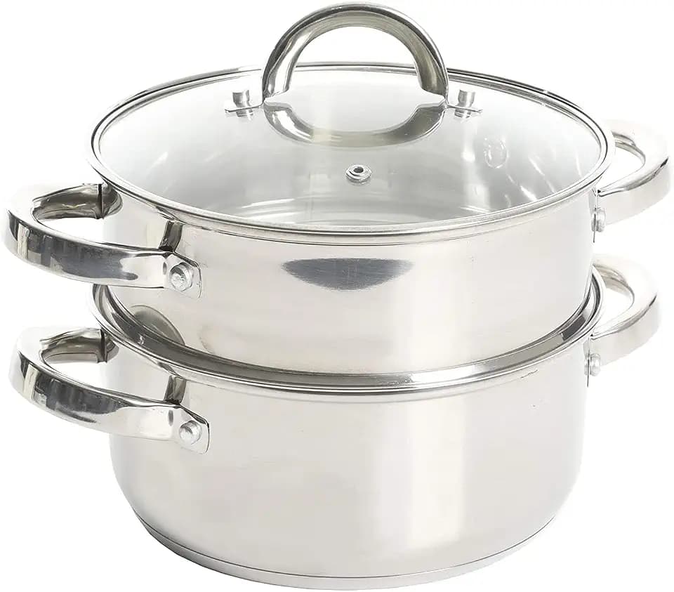 Oster Dutch Oven with Steamer Basket 3-Quart - Sangerfield Stainless Steel, Stovetop Steamer for Vegetables, Rice & Tamales, Dishwasher Safe
