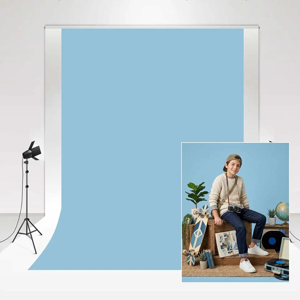 Kate Blau Studio Hintergrund Fotografie 1.5x2.2m Himmelblau Einfarbig Klassischer Hintergrund Chroma-Key Photo Booth Farbe Hochzeit Hintergrund Hautfreundliche Zeitschrift Werbung Shooting Zubehör