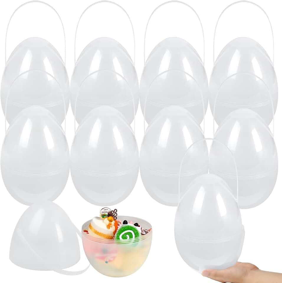 10" 8 Pack Jumbo Fillable Easter Eggs, Translucent Colors Plastic Giant Eggs, Empty Large Easter Basket Stuffers with Handles for Treats Hunts Party Favors Prize Gifts Spring Decorations