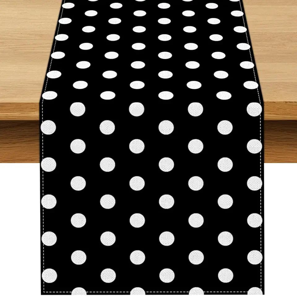 Black and White Polka Dot Table Runner Cartoon Birthday Party Decoration Baby Shower Dining Room Home Kitchen Table Decor (Black, 13" x 72")