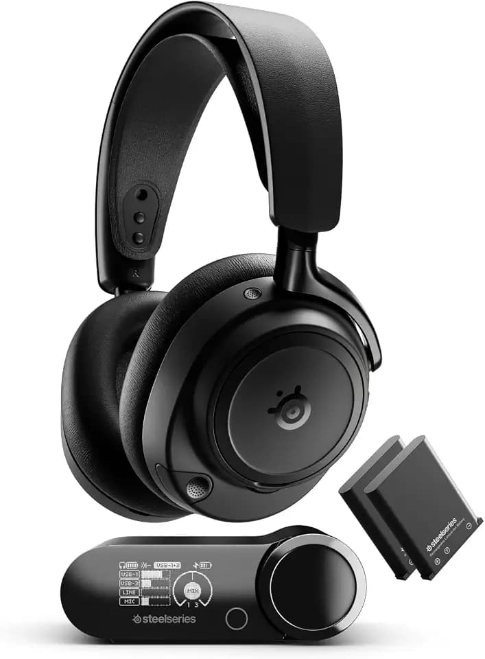 SteelSeries Arctis Nova Elite - Hi-Res Wireless Gaming Headset – 96 kHz/24 Bit – Carbonfaser – ANC – KI-Geräuschunterdrückung – App – 2,4 GHz + BT – Multi-Source-Mix – OmniPlay PC+PS+Xbox - Schwarz