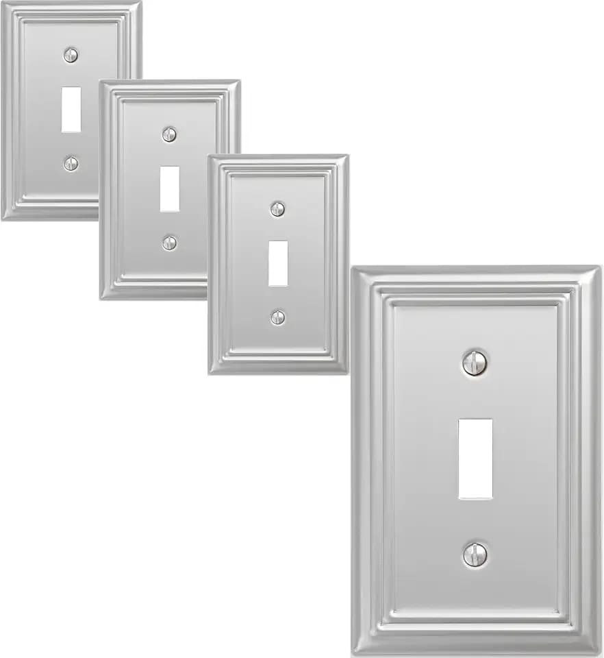 OKAWYC Single Toggle Light Switch Cover Adler Metal Wall Plate, 4-Pack Brushed Nickel 1 Gang, Light Switch Cover Decorative Wallplate, Durable