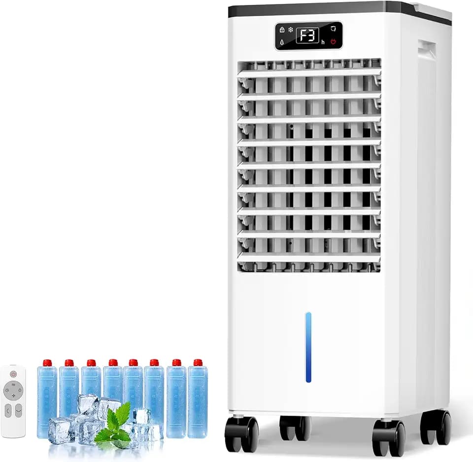 Portable Evaporative Air Conditioners, 4-in-1 Swamp Cooler with 2-Gallon Tank, 16ft/s Remote Control, Quiet Operation, Windowless Air Cooler for Bedroom Living Room Office