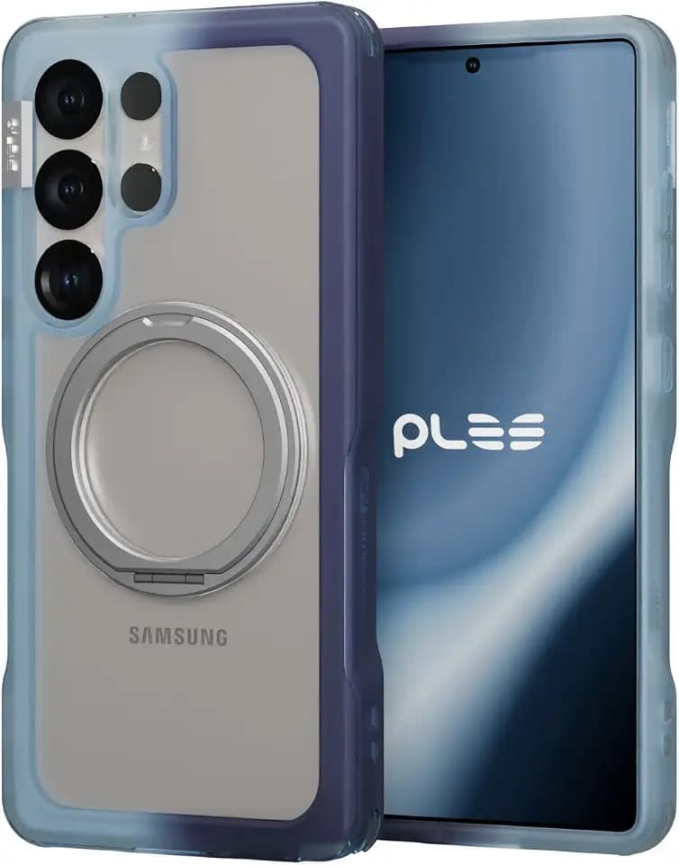 PLES Case for Galaxy s25 Ultra, ARCHE Ring Stand 360 Degrees Twoface, Non-Yellowing,Anti-Fingerprint,Shockproof Phone Bumper Cover, Anti-Scratch (Retro Blue, Galaxy S25 Ultra)