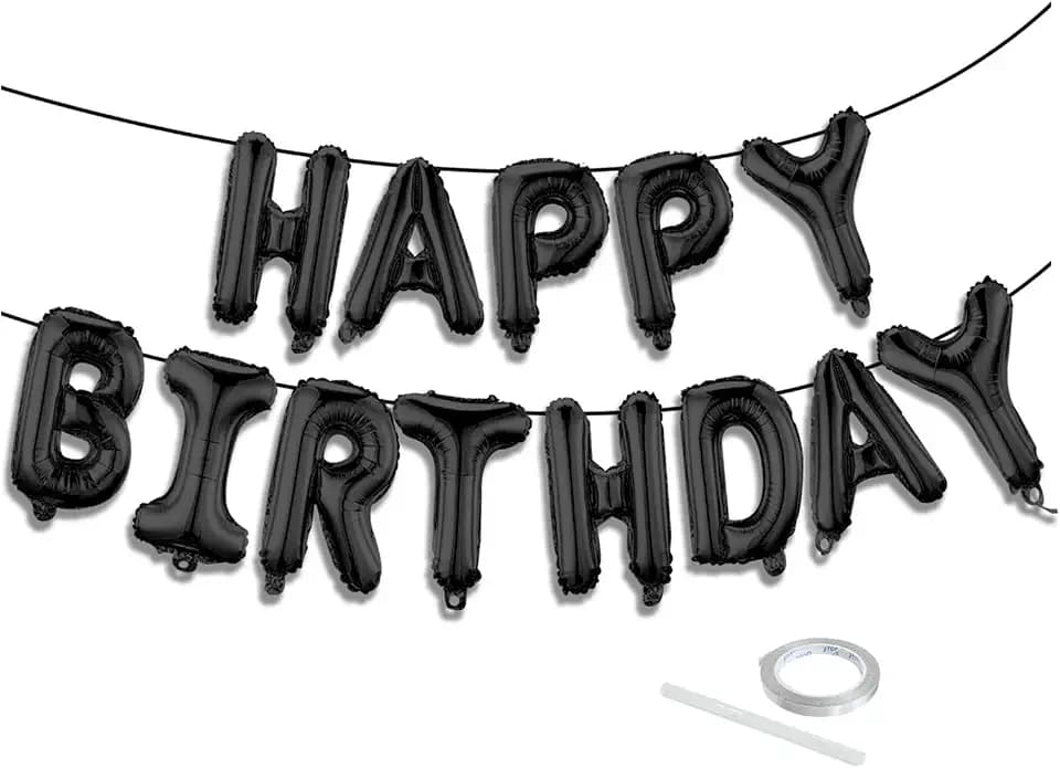 Black Happy Birthday Balloon Banner Set -16 Inch Foil Letters Balloons, Reusable Birthday Decorations and Party Supplies, Suitable for Men and Women's Birthday Decorations,Party Backdrop