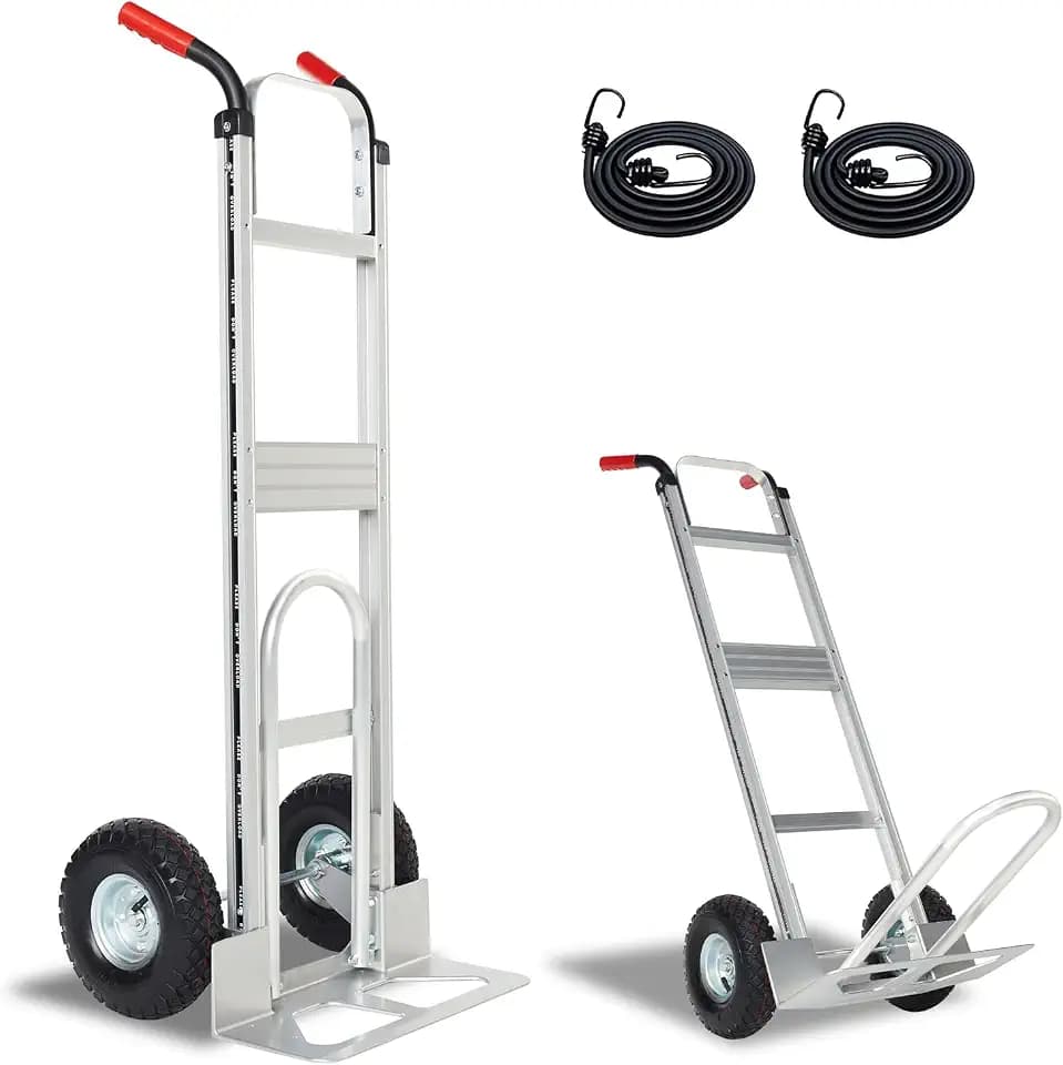 Aluminum Hand Truck Dolly Cart with 10" Pneumatic Tire,Hand Trucks Heavy Duty 600 LBS Capacity,Platform Hand Cart for Transport & Moving in Warehouse, Home, Supermarket(red)