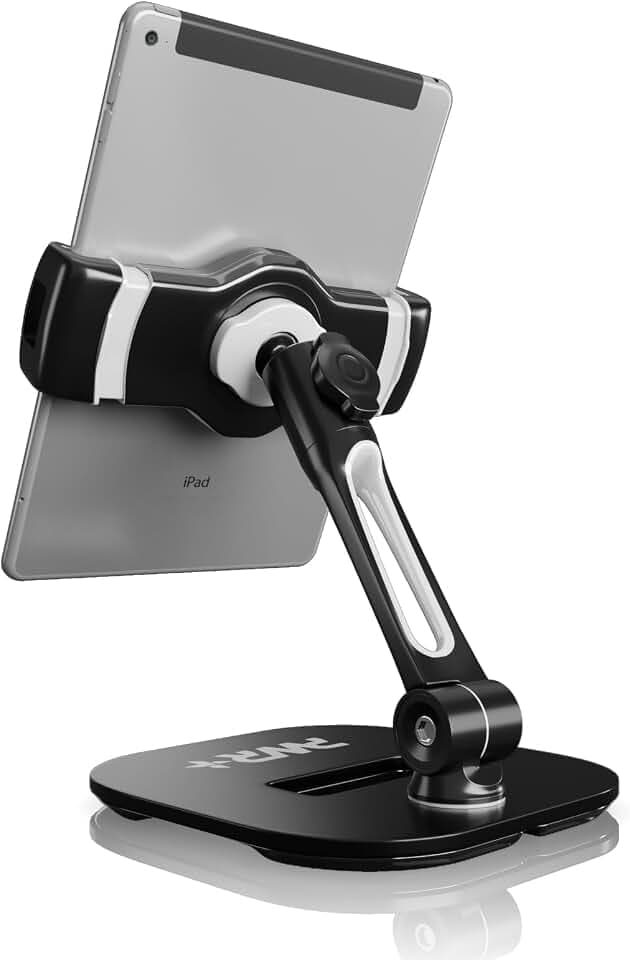 PWR+ Tablett Ständer und Halterung Einstellbar Tablett Handy Halterung 360 Grad Schwenkwinkel Drehung für 4-11" Tablett Smartphones iPad Samsung Galaxy Küchenbett Büro Tisch Empfang