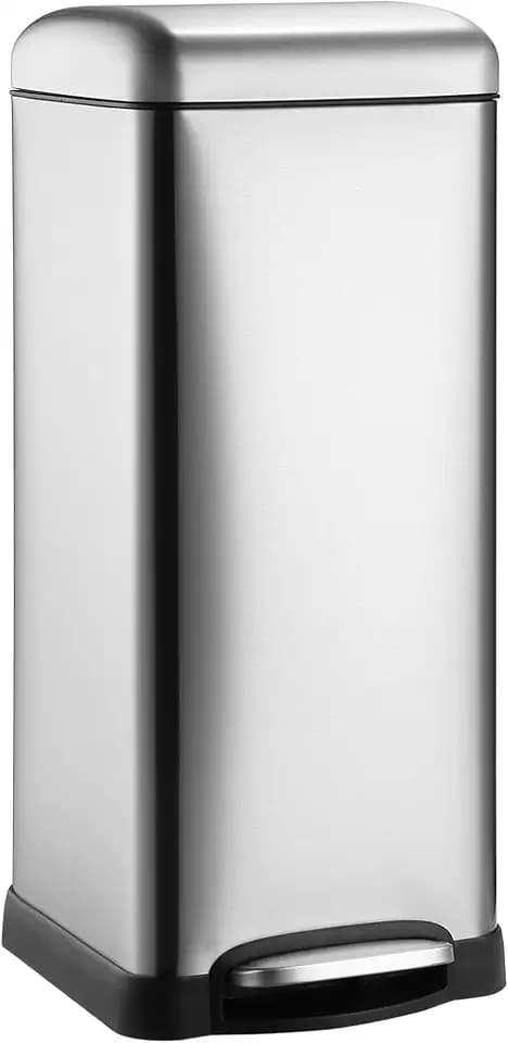 GarveeHome 8 Gallons Retro Stainless Steel Trash Can with Silent Soft-Close Lid – Elegant Kitchen & Office Garbage Bin, Step-on Foot Pedal, Easy-Clean Design for Home Decor