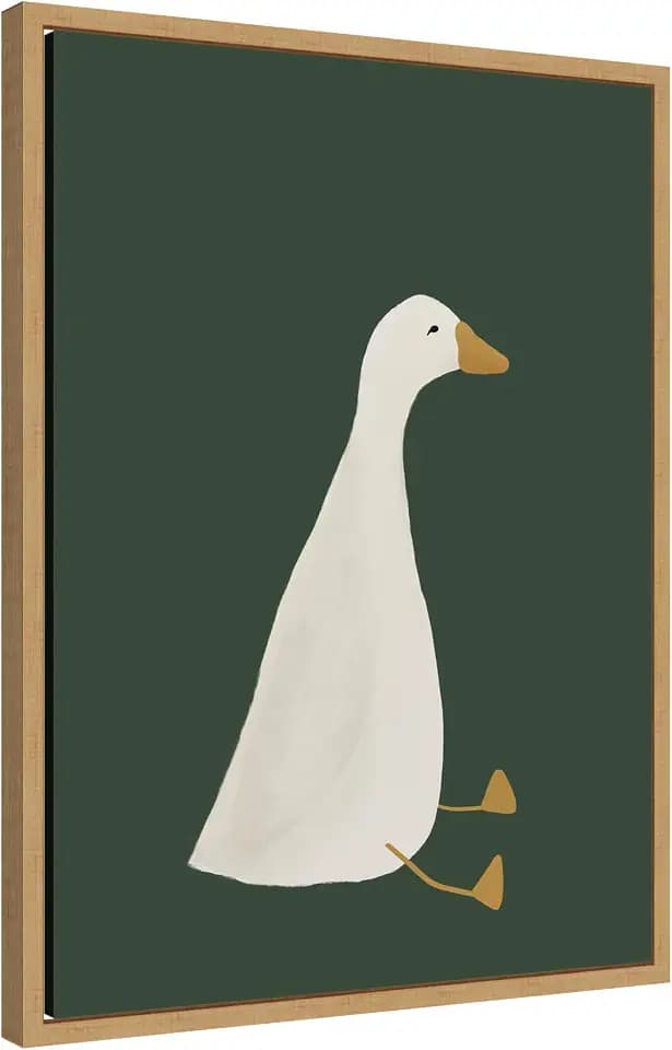 Kate and Laurel Framed Canvas Wall Art Print Goose Dark Green by Molly Dillon from The lil Dills Shop, 18 x 24 Sylvie Natural Frame, Whimsical, Animal Art for Wall Decor