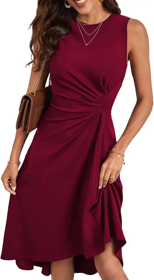 Happy Sailed Women's Summer Dresses Sleeveless Ruched Waist A Line High Low Midi Cocktail Dress(Waist Tight,Please Size Up)