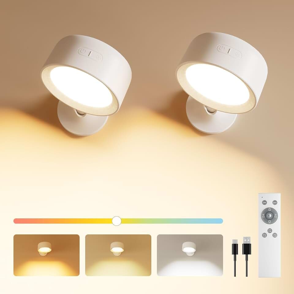 FULEN LED Wandleuchte Innen, Wandleuchten Wandlampe 2 Stück mit 18 Farbmodi, 8000mAh Akku, Dimmbar, Touch und Fernbedienung, 360° Drehbare Led Wandleuchte Innen Kabellose für Schlafzimmer Wohnzimmer